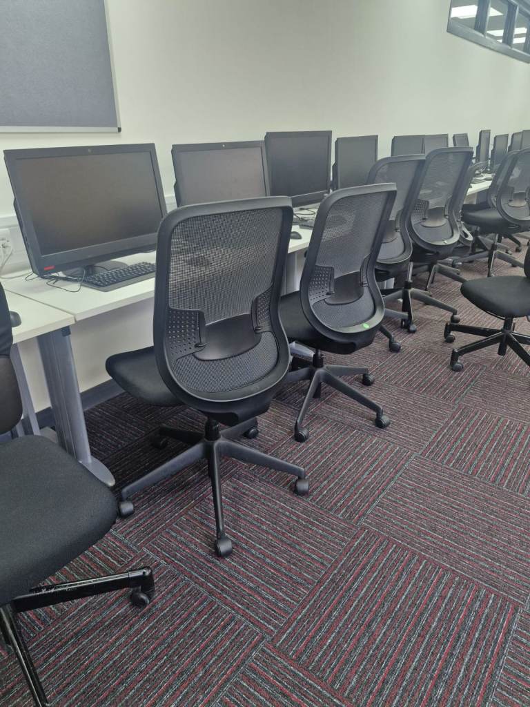 Black Office Chairs with Mesh Backs –40 available £60 each