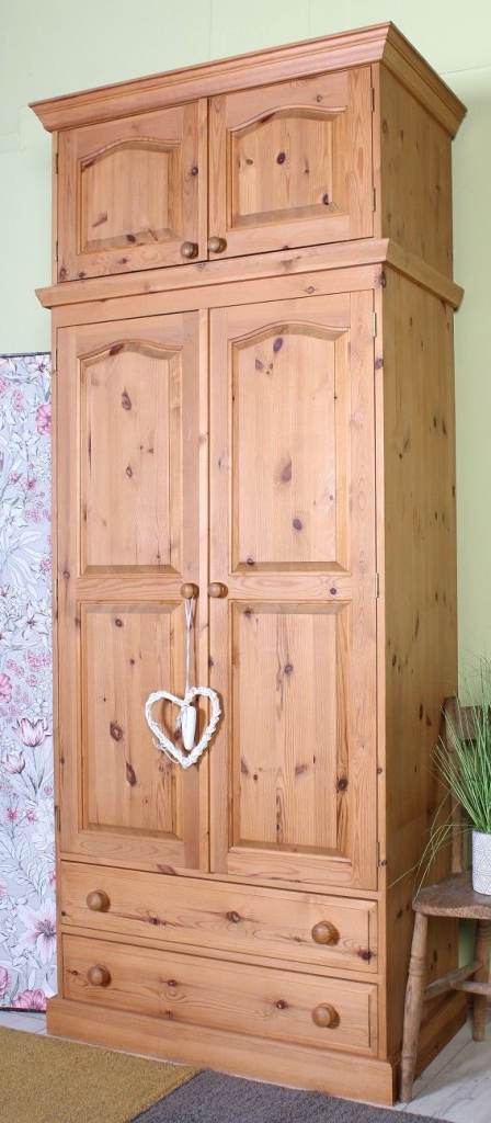 UK Delivery - Second-Hand Pine Farmhouse Wardrobe With Top Box