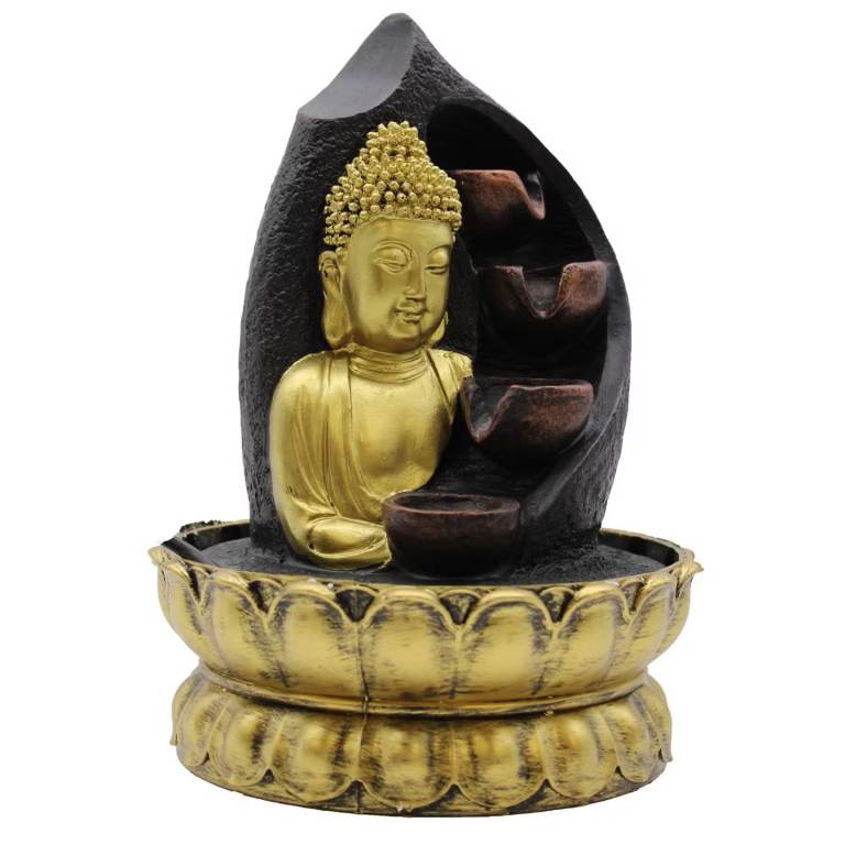 Water Feature - 30cm - Golden Buddha & Pouring Pots