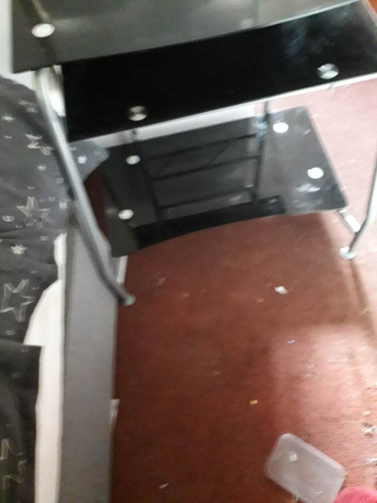Black Glass TV Stand with Shelves – Good Condition