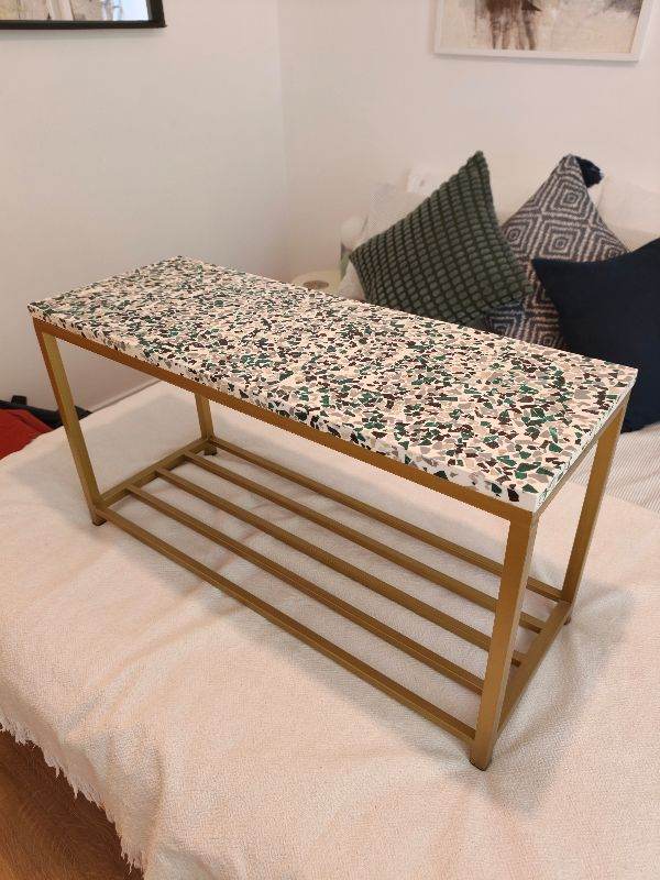 Terrazzo Top Console Table / Bench – Gold Frame