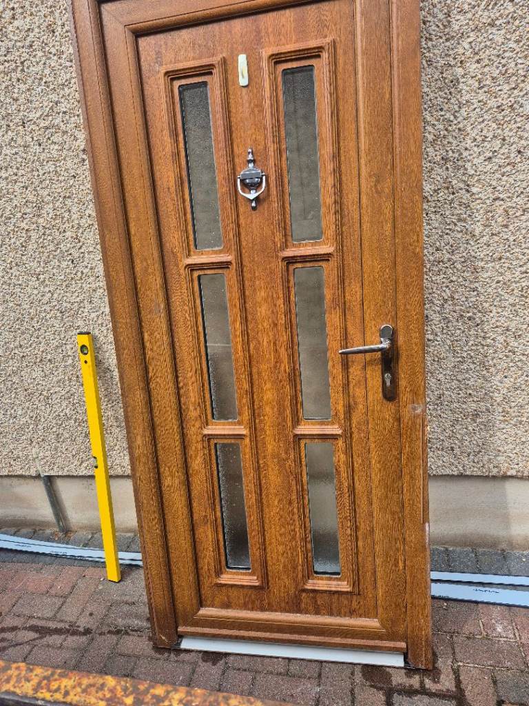 Brown UPVC Front Door with Glass Panels – Good Condition