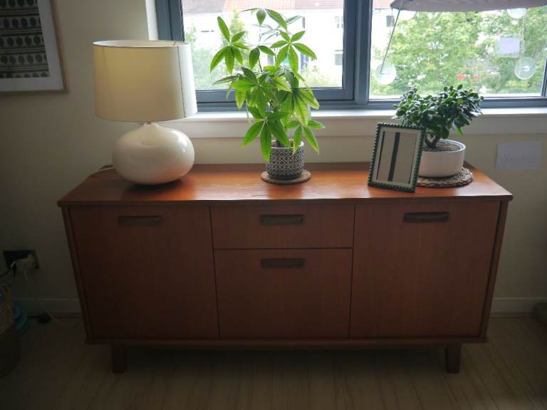 Wooden sideboard with drawer and cupboards
