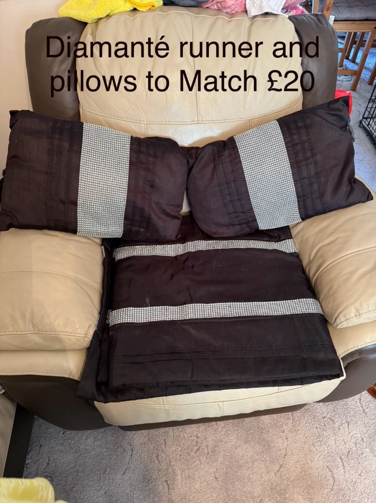 Black diamanté bed runner and pillows to match