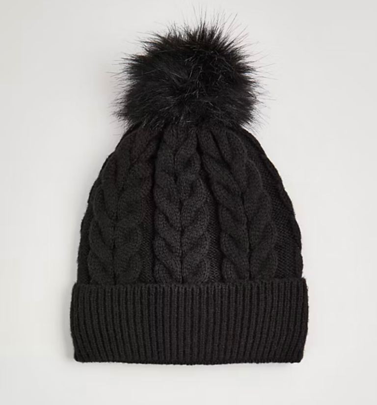 Thinsulate™ Black Pom Pom Cable Knitted Hat Size:One Size Colour:Black