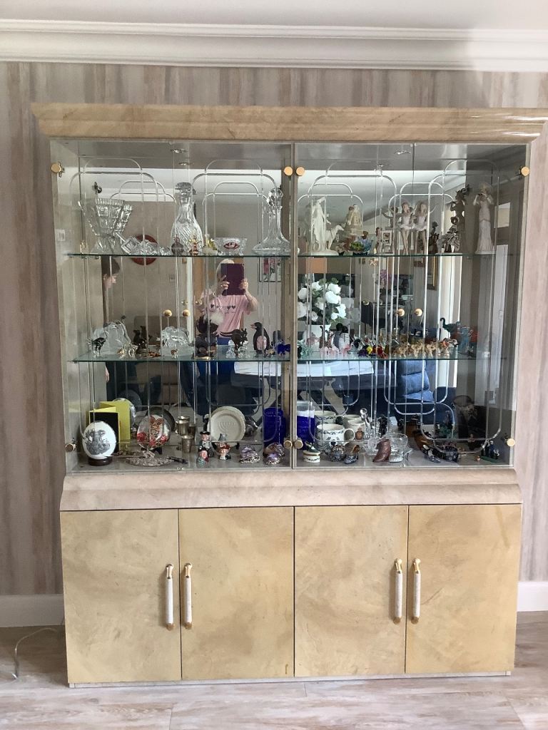 Large Display Cabinet with Glass Doors and Storage