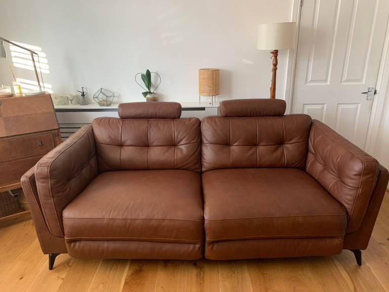 Sofology Muse Leather Sofa Espresso 2.5 Seater Power Recliner Headrests RRP £1999 New (other)