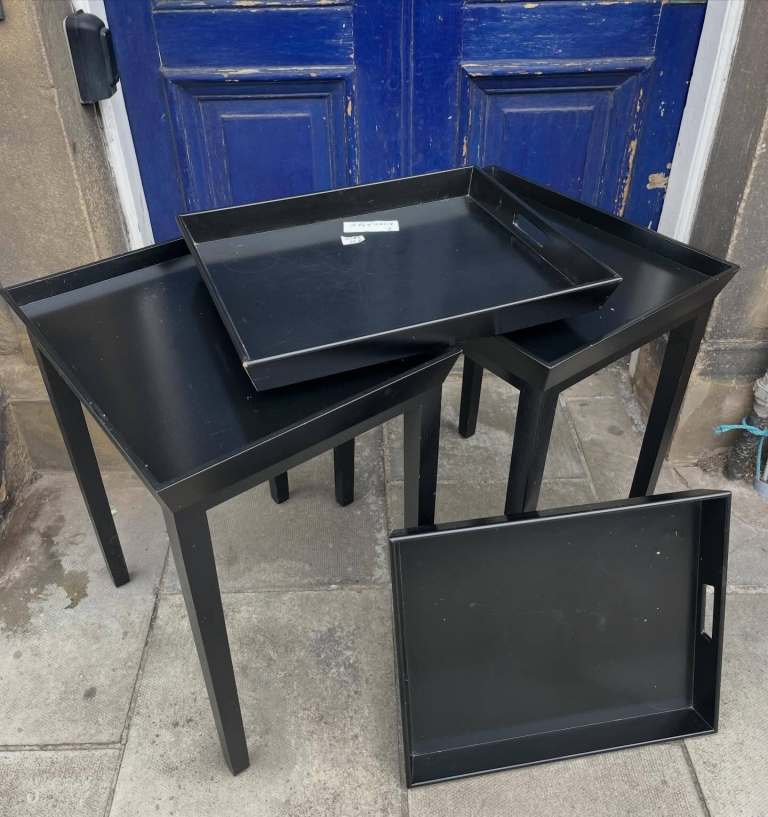 Pair of Side Tables , with lift off trays . Black in colour . Great design . 