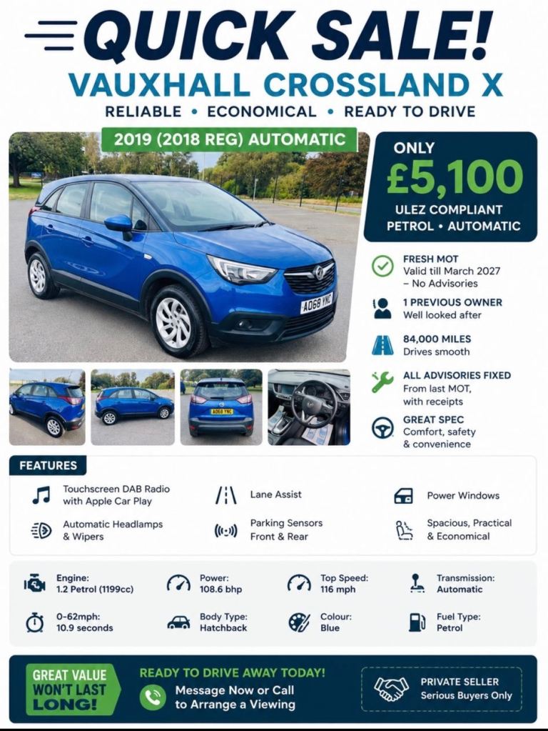 AUTOMATIC Petrol, ULEZ, VAUXHALL CROSSLAND X
