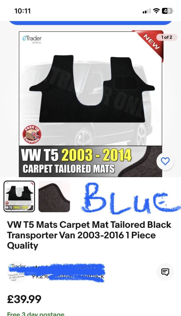 VW Transporter T5 T6 van camper ? front mat NEW blue trim Volkswagen 