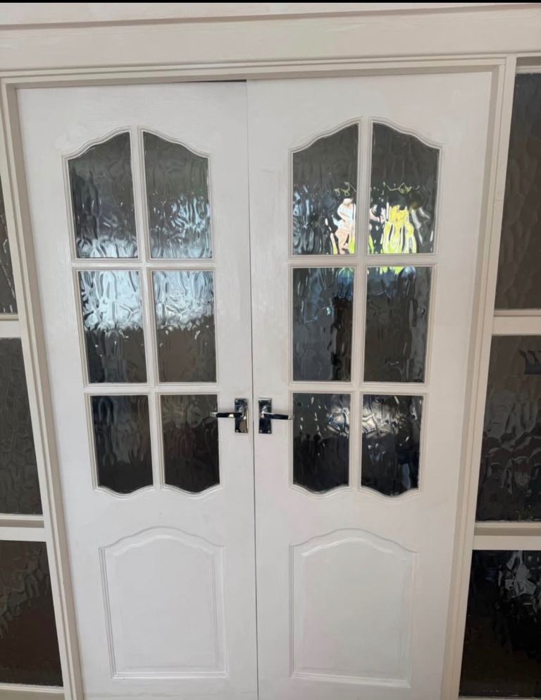 White Internal French Doors with Glass Panels – Good Condition