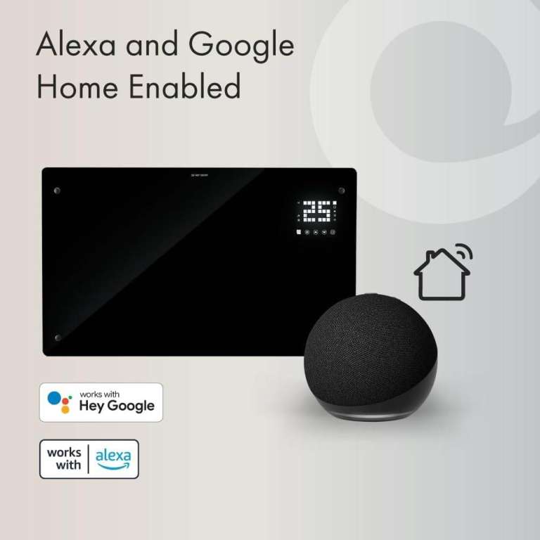 Devola Designer 2kW Smart Glass Panel Heater with Timer Black - DVPW2000B