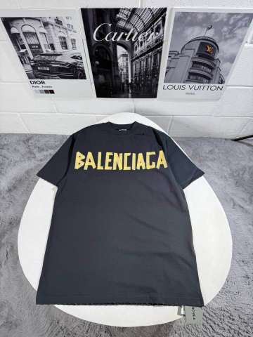 Balenciaga Black T-Shirt with Yellow Logo - Brand New Condition