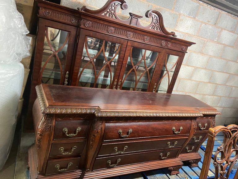MAHOGANY DISPLAY CABINET AND DRAWER