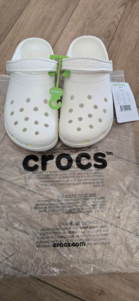 New Crocs Classic Clogs – White, Unused with Tags