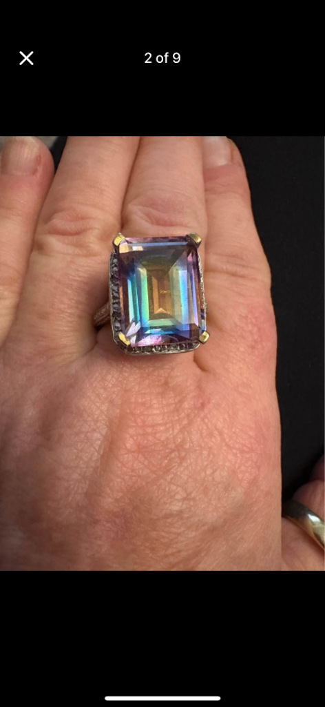 Stunning Huge 9ct Gold Mystic Topaz & Diamind Ring, Size R, 9.48g