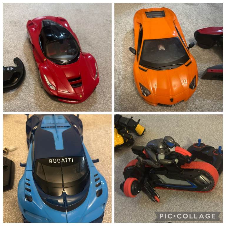 3 x remote control cars - Bugatti - Lamborghini - Ferrari - Drift Motorbike