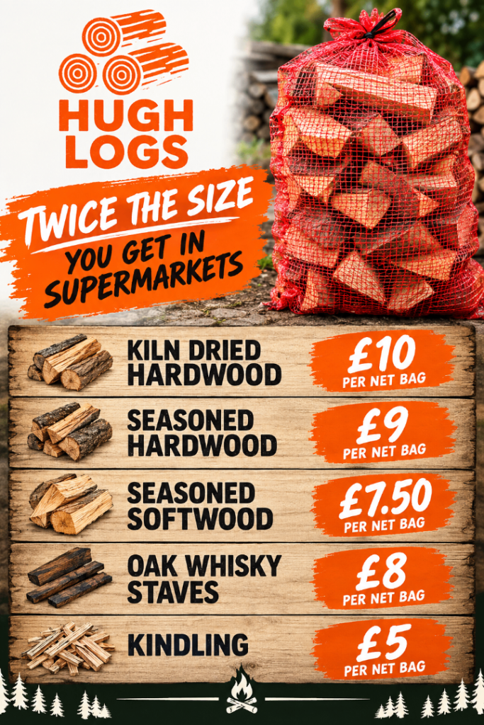 Net bags of logs firewood 