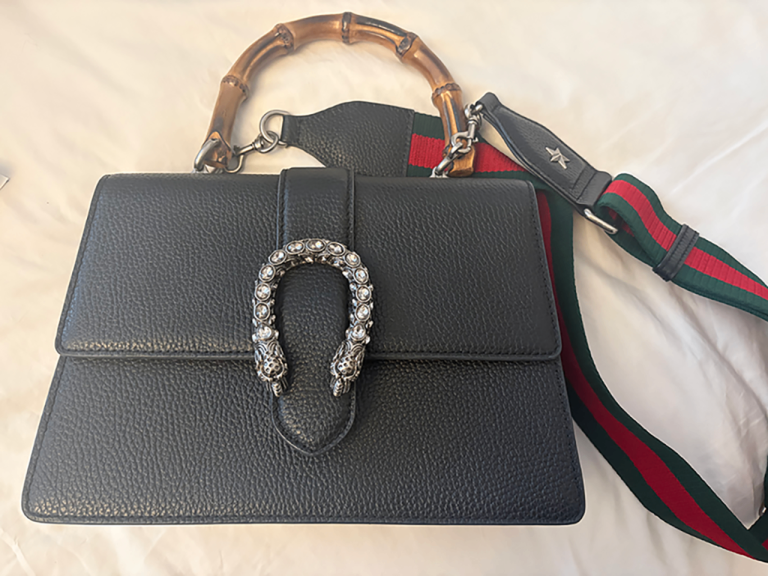 Authentic Gucci Dionysus Bamboo Top Handle Bag in black grained leather. (RRP £2,700)
