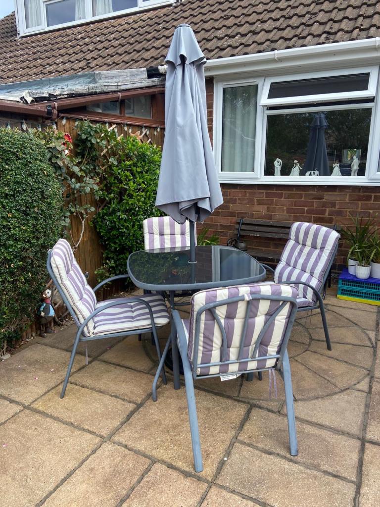 Garden Patio Table and Chairs Set with Parasol – Good Condition