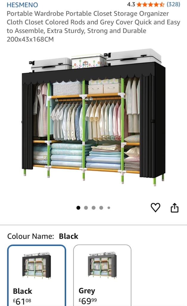 Fabric wardrobe with hanging shelving clothes storage unit closest