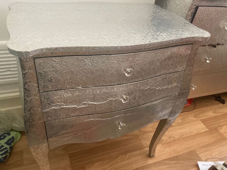 REDUCED Embossed silver French style drawers