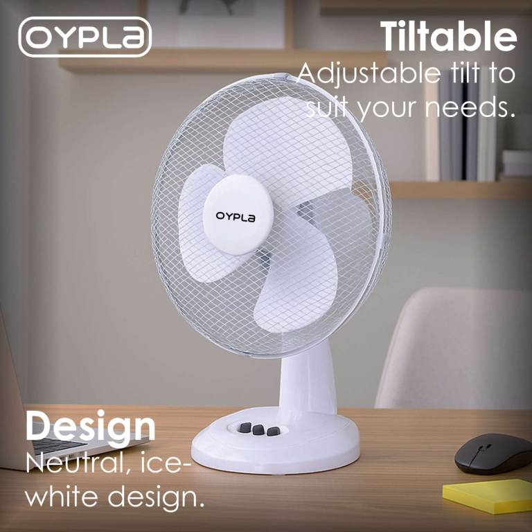 BOXED OYPLA 12" 3 SPEED OSCILLATING FREE-STANDING COOLING DESK TABLE FAN