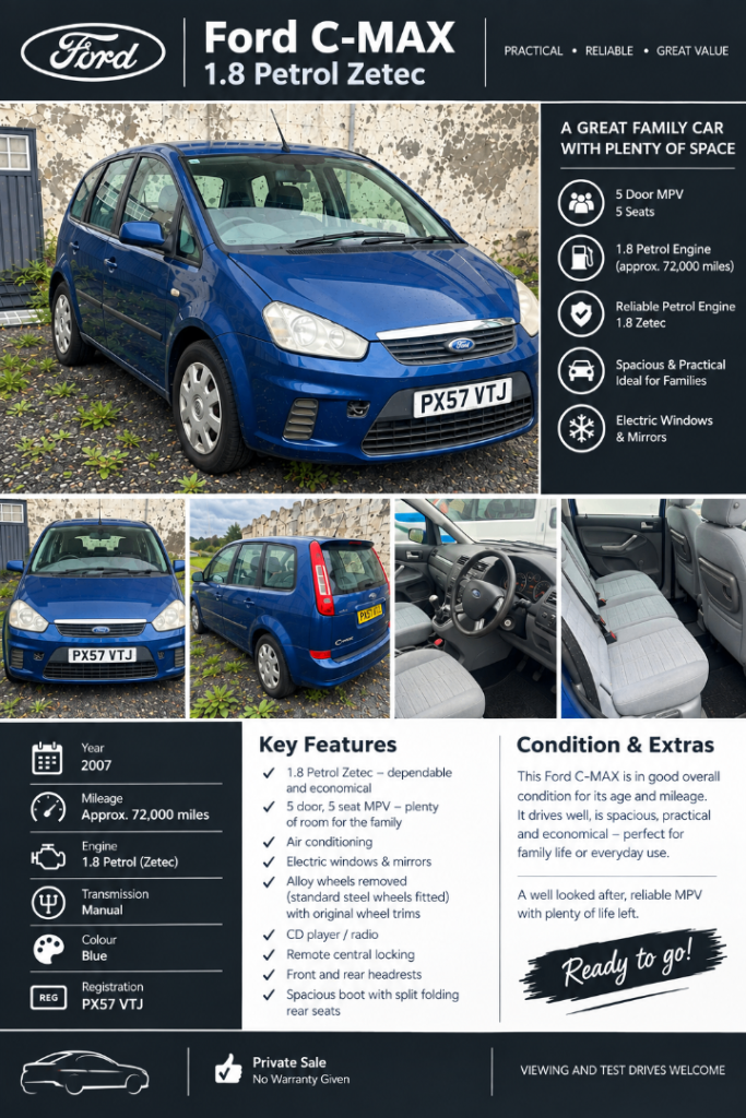 Ford, C-MAX, MPV, 2007, Manual, 1798 (cc), 5 doors