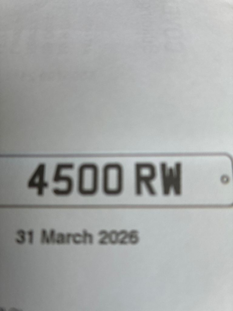 Car Registration no 4500 RW