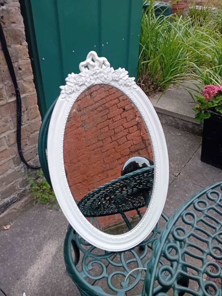 Lovely White Ornate Oval Mirror – Good Condition