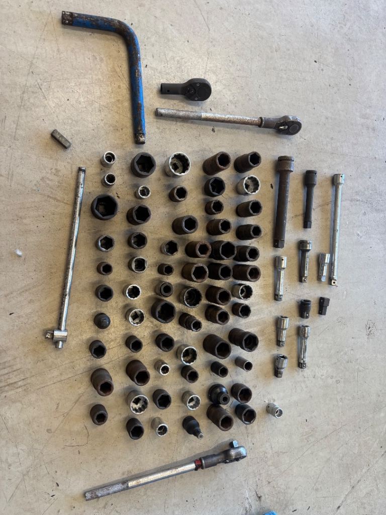 Large Set of Used Truck Sockets Wrenches and Extensions – Various Sizes