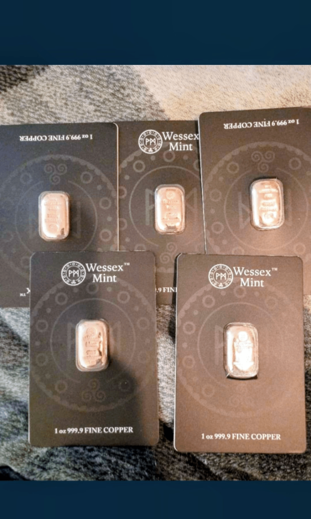5x1oz Wessex mint 999 pure copper bars