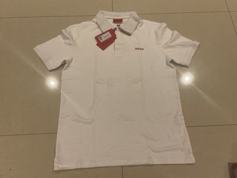 Brand new hugo boss mens polo shirts size L white cotton still in box
