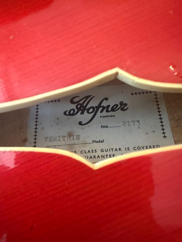 Hofner Verithin 1963 Cherry Hollow Body Electric Guitar