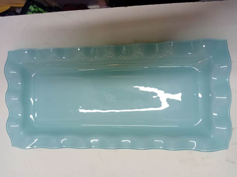 Green glass food serving plate