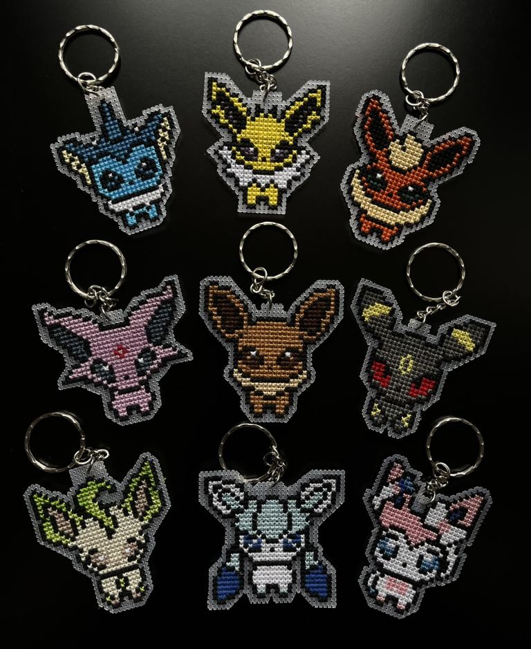 Pokémon Eeveelution cross stitch keychains 