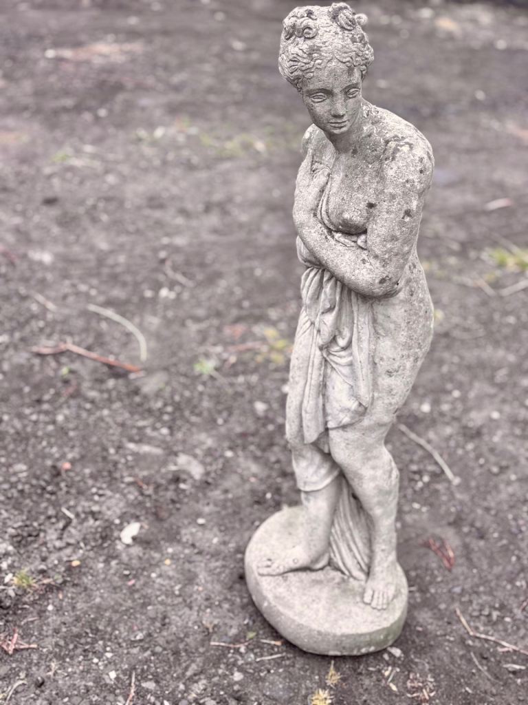 An Antique,Vintage Large Cast stone Garden Statue depicting Pandora(Greek lady)mythology