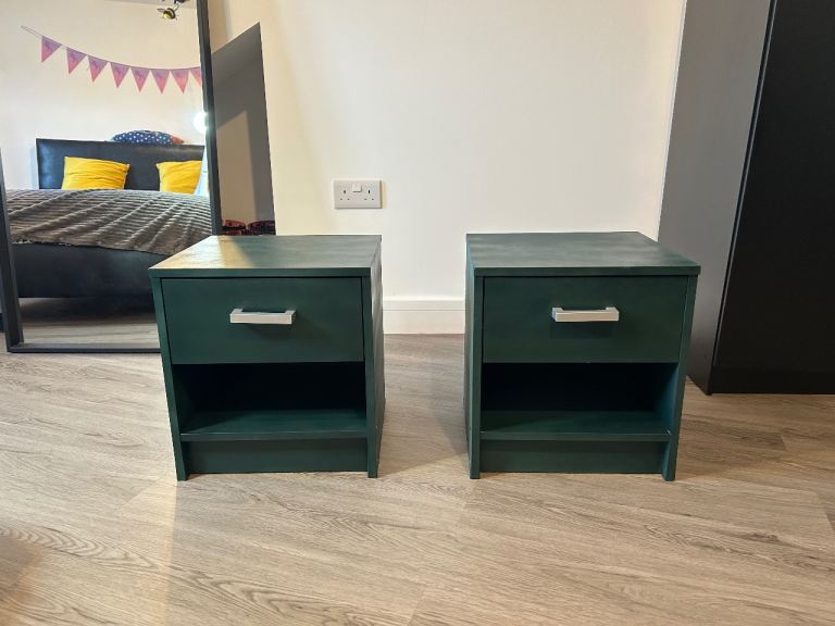 Pair of Green Bedside Tables – Refurbished