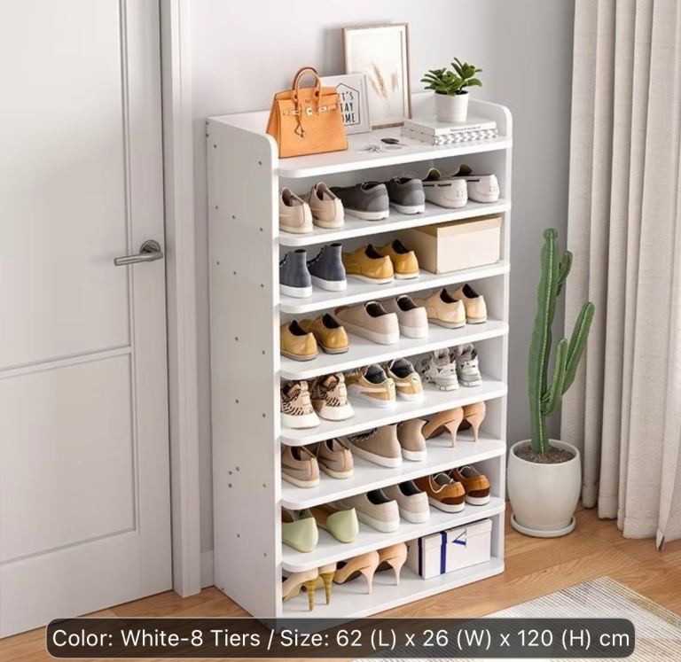 8 Tier Shoe Rack, Large Capacity Wooden Shoe Shelf, Free Standing Footwear Storage 62x26x120 cm