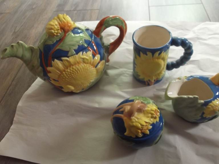 Sunflower Tea Pot Sugar Bowl Milk Jug and Tankard Hand Painted