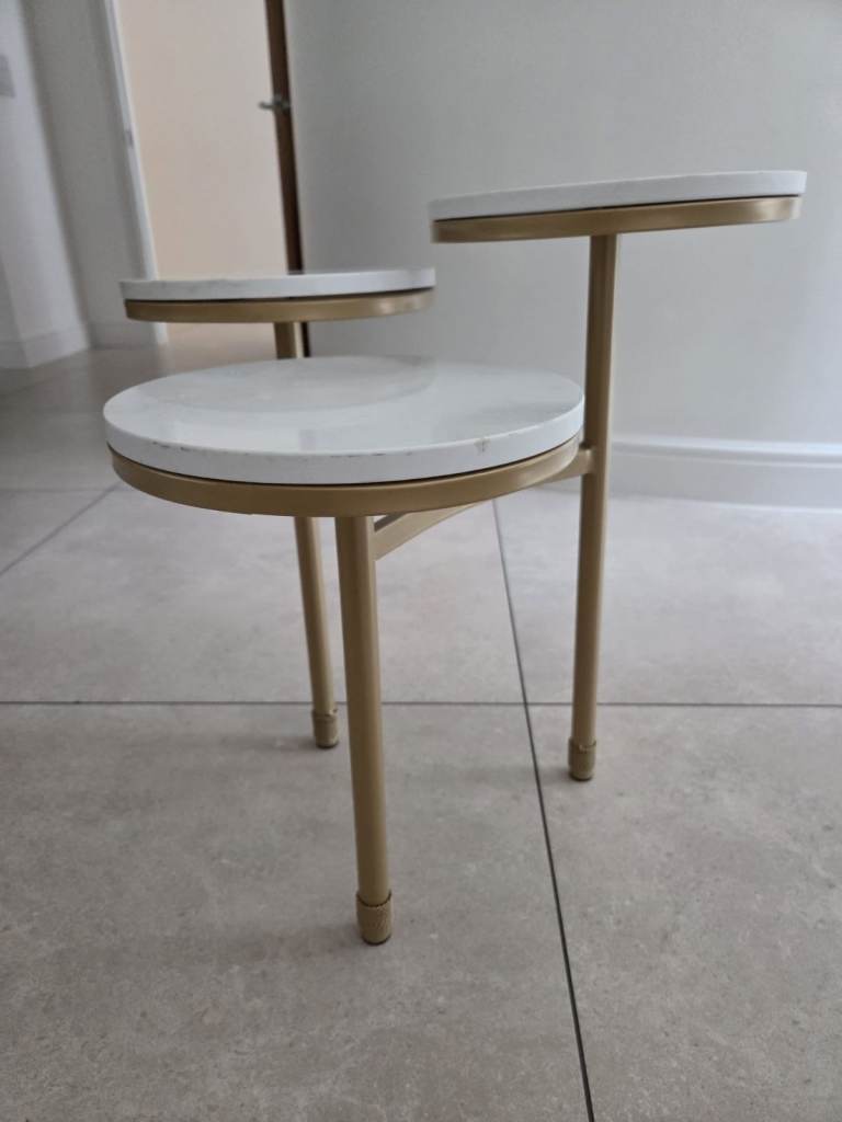 Stylish Gold and White Multi-Tier Side Table – Good Condition
