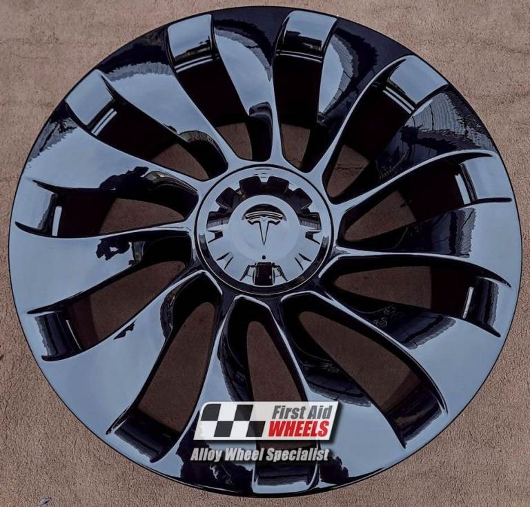 R597BG Swap TESLA MODEL 3 PERFORMANCE AWD 4x 20'' GENUINE UBERTURBINE GLOSS BLACK ALLOY WHEELS