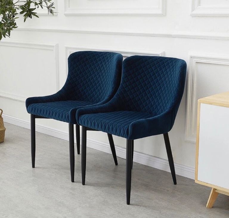 5 Blue Velvet Dining Chairs Used