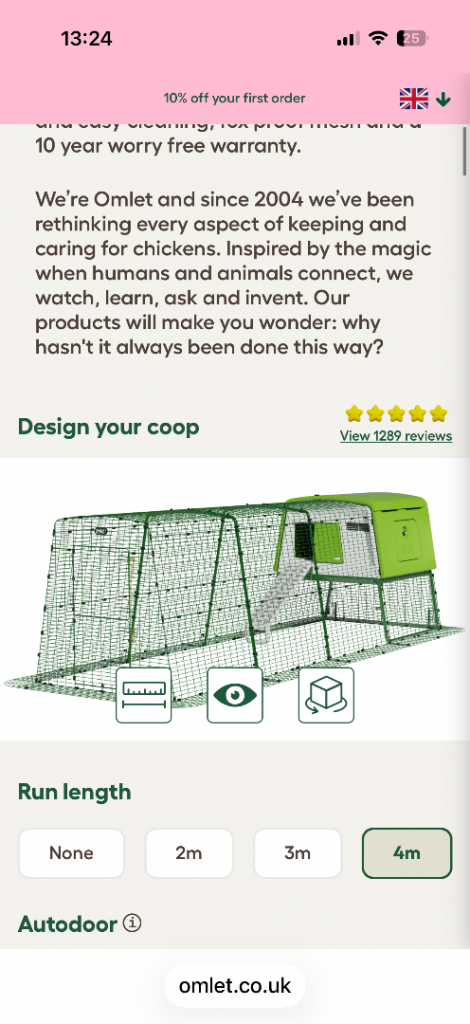 Omlet coop with auto door and run
