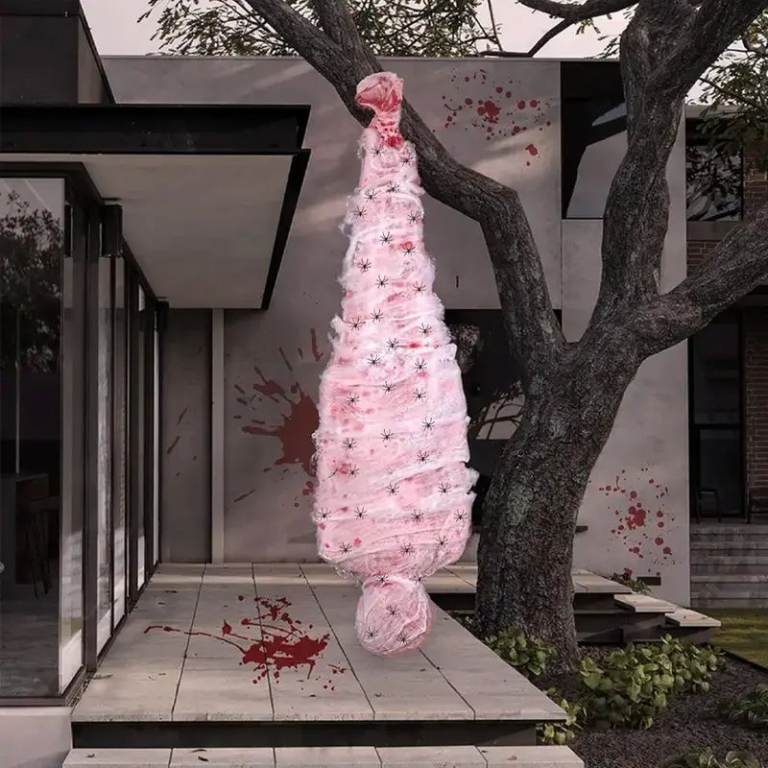 Halloween Human Cocoon Prop with Spiders – Creepy Decor