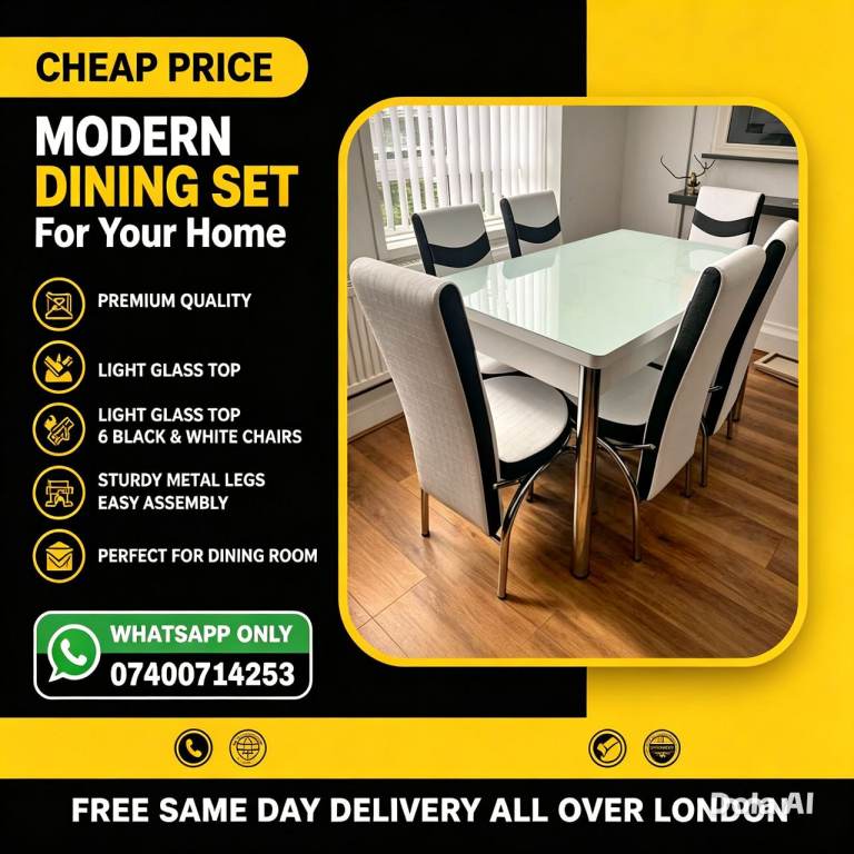 Modern Dining Table and 6 Chairs Set – New Condition