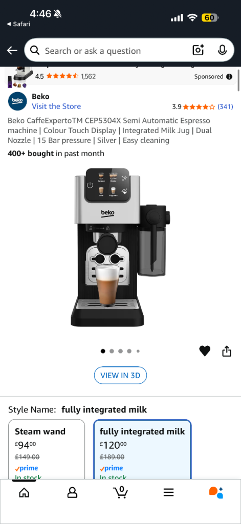 Beko café experto with integrated milk jug 