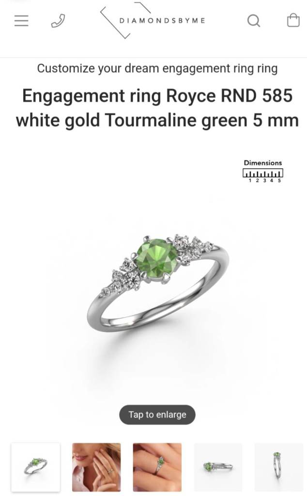 DIAMONDSBYME Royce RND 585 White Gold Tourmaline Green Engagement Ring