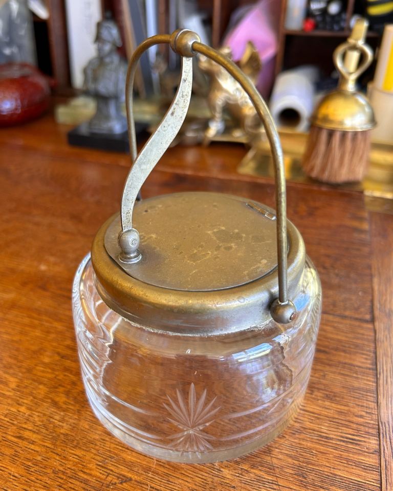 1920s Engraved Glass Cosmetics Jar with Lid/Mirror