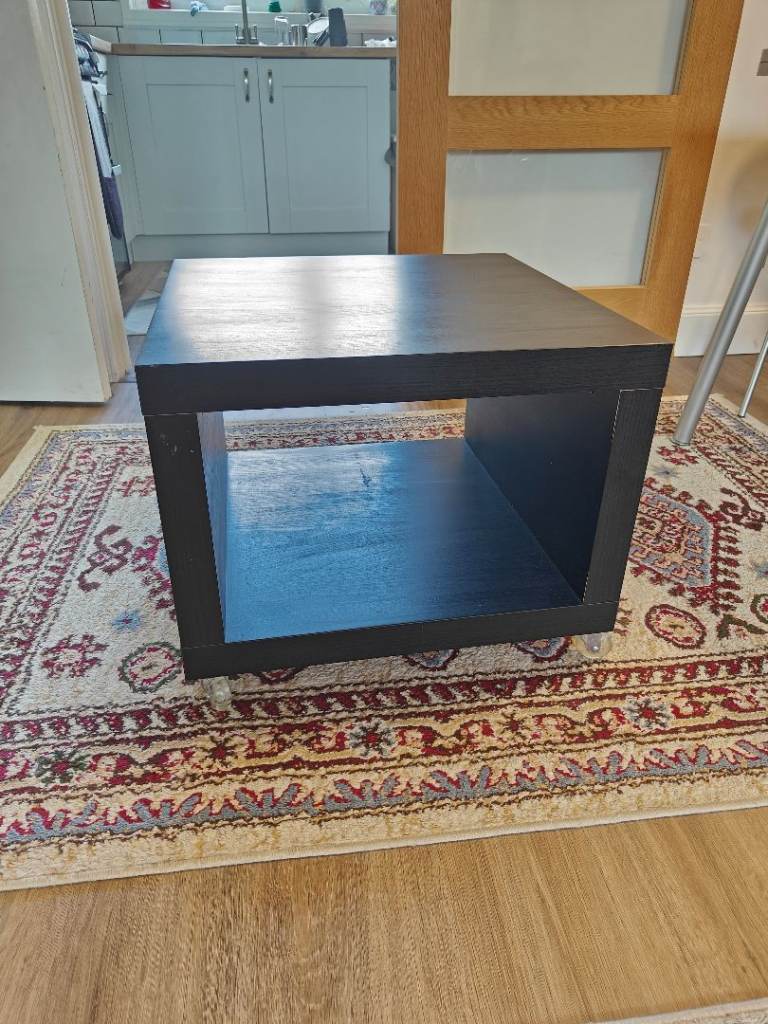 Black Cube Storage/Coffee Table on Wheels – Good Condition